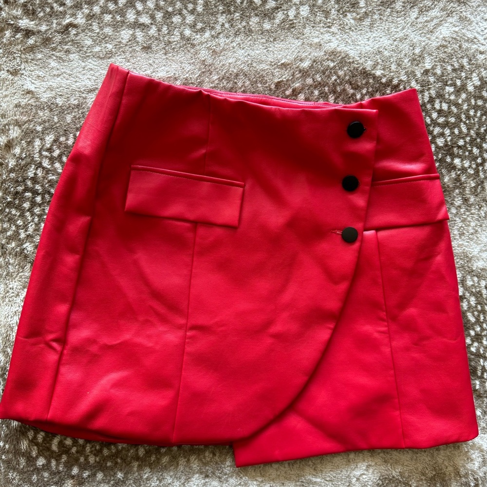 Red vegan leather skirt